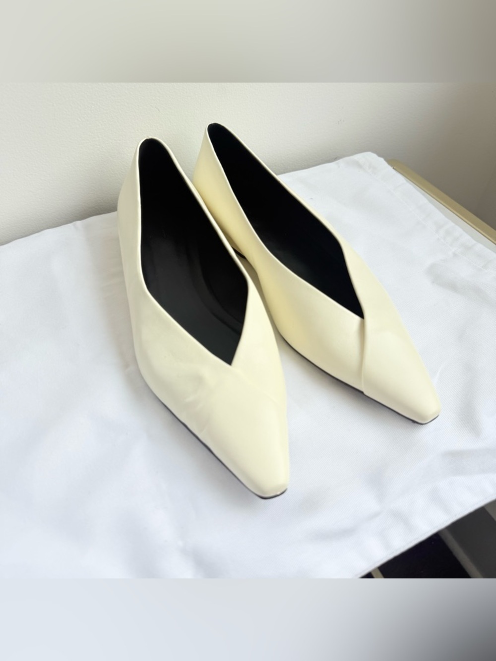 Barsi White Leather Ballet Flats size 39 - Loulou de Saison - Picture 12 of 14